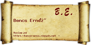Bencs Ernő névjegykártya